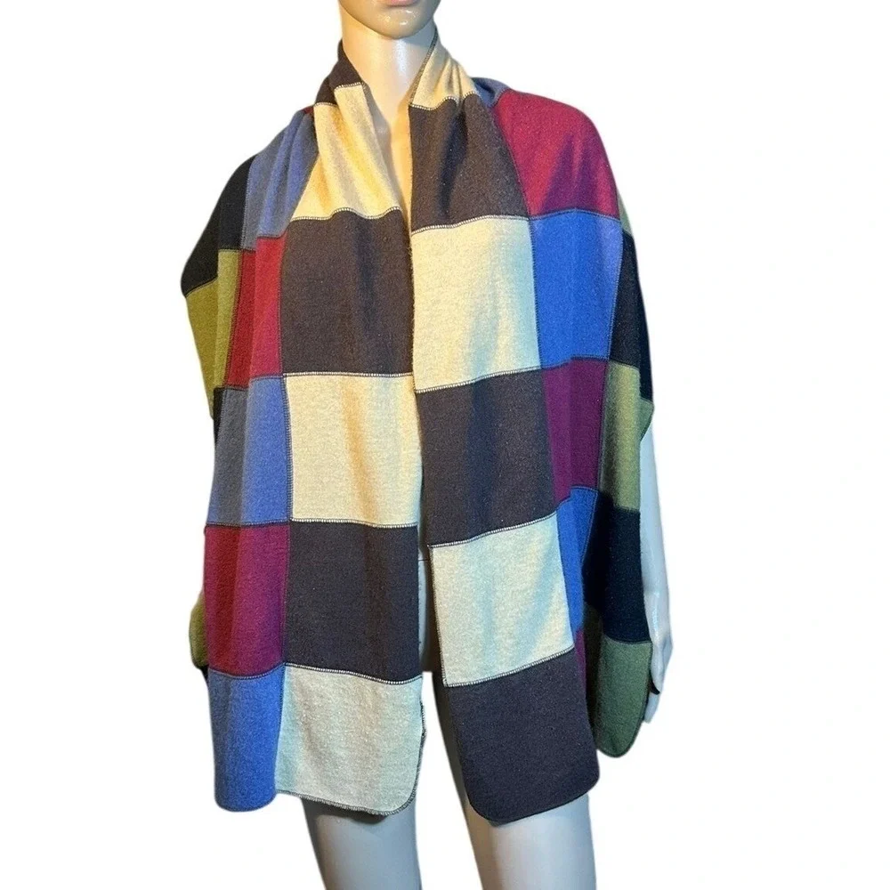 Carolina Amato Wool Angora Patchwork Scarf Wrap Shawl‎ Multicolored Boho
